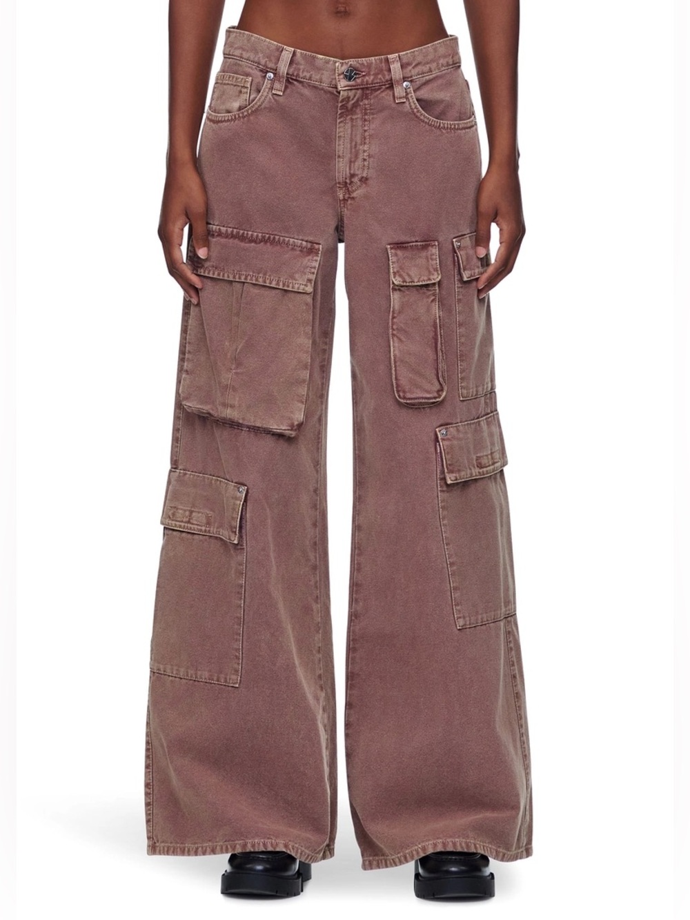 VIAVIA Cargo Low + Baggy Jeans In Coffee Bean Italian Fabric $328 Size 26